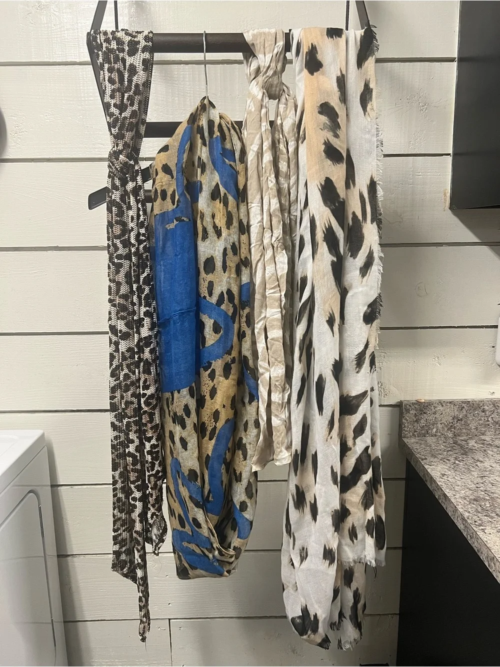 Animal Print Scarf Set - Beige, Black & Blue